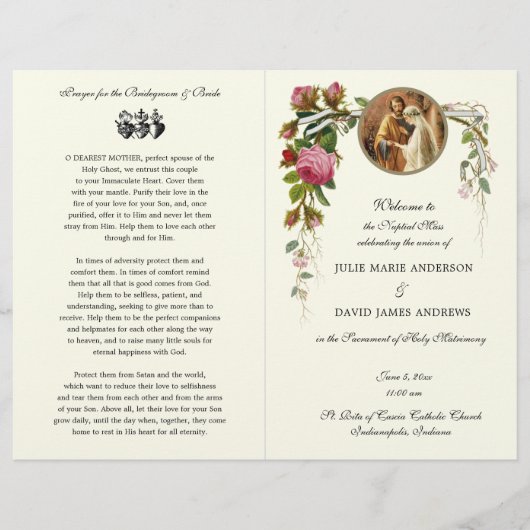 Elegant Katholiek Traditioneel Huwelijksprogramma  (Voorkant)