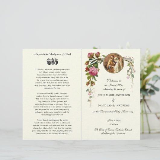 Elegant Katholiek Traditioneel Huwelijksprogramma  (Staand voorkant)