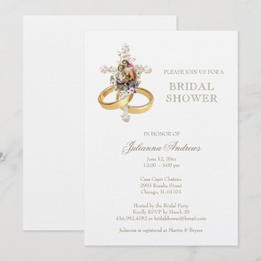 Elegant katholiek Vrijgezellenfeest Floral Gold Kaart (Voorkant / Achterkant)