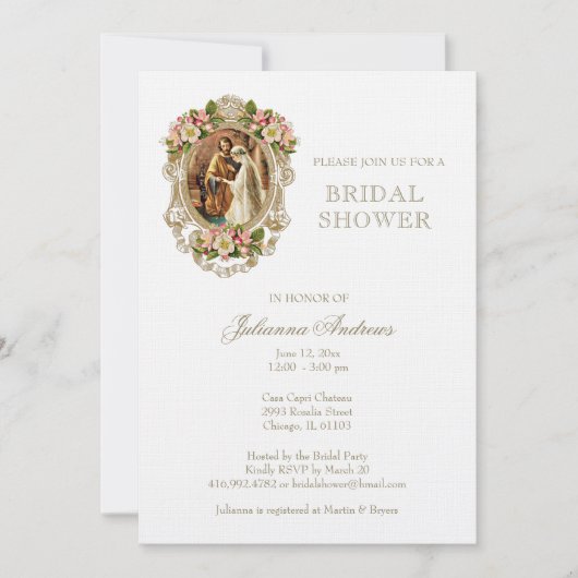 Elegant katholiek Vrijgezellenfeest Floral Gold Kaart (Voorkant)