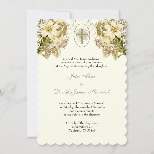 Elegant Katholieke Floral Wedding and Reception Kaart (Voorkant)