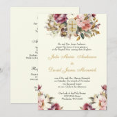 Elegant Katholieke Floral Wedding and Reception Kaart (Voorkant / Achterkant)