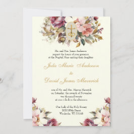 Elegant Katholieke Floral Wedding and Reception Kaart