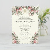 Elegant Katholieke Floral Wedding and Reception Kaart (Staand voorkant)