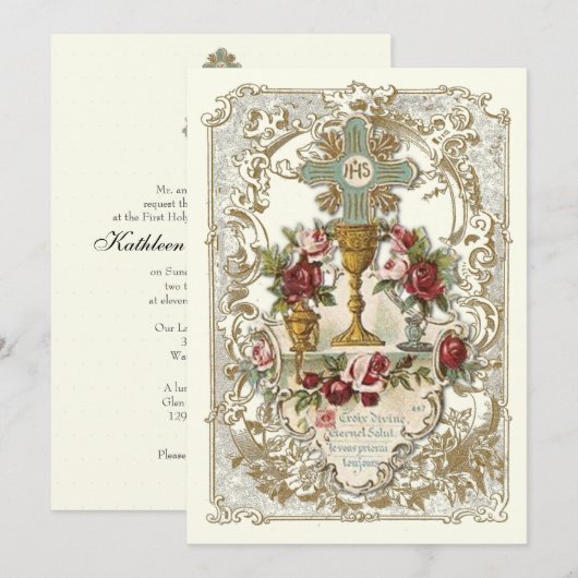 Elegant-katholieke Heilige Communie Jesus Invitati Kaart (Voorkant / Achterkant)