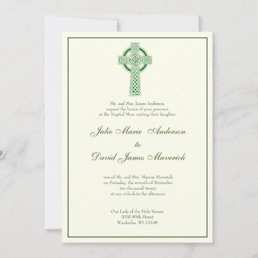 Elegant - katholieke Irish Celtic Cross Ivory Wedd Kaart (Voorkant)