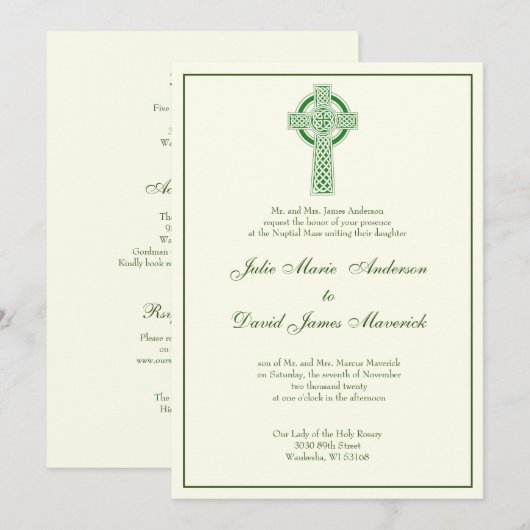 Elegant - katholieke Irish Celtic Cross Ivory Wedd Kaart (Voorkant / Achterkant)