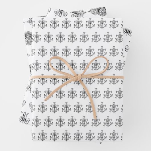 Elegant katholieke maagd Mary Black en White Inpakpapier Vel (In situ)