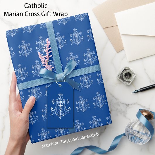 Elegant katholieke maagd Mary White Marian Cross Cadeaupapier
