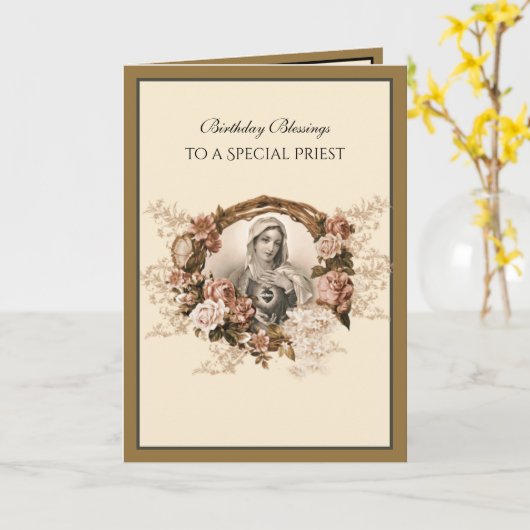 Elegant katholieke priest Gold Virgin Mary Kaart (Gele Bloem)