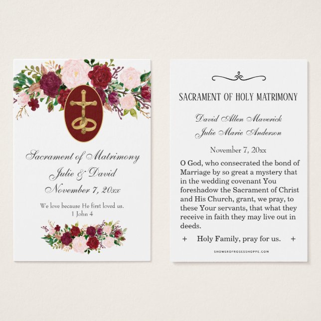 Elegant-katholieke Rozen Prayer Wedding Heilige Ka Visitekaartje (Voorkant /achterkant)