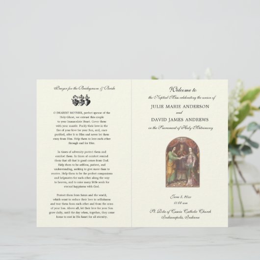 Elegant katholieke Weddenschappen Mass Programme (Staand voorkant)