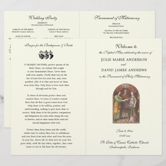 Elegant katholieke Weddenschappen Mass Programme (Voorkant / Achterkant)