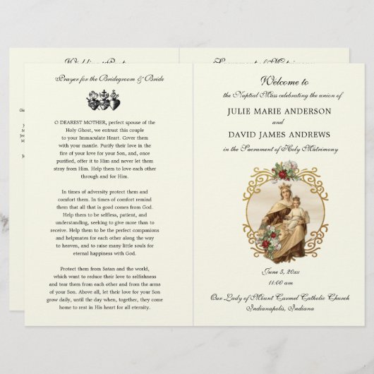 Elegant katholieke Weddenschappen Mass Programme (Voorkant / Achterkant)