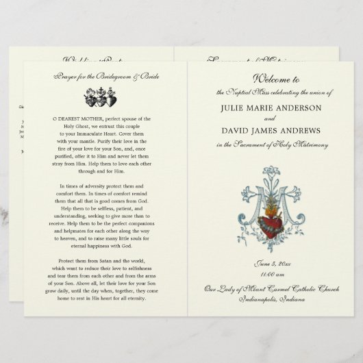 Elegant katholieke Weddenschappen Mass Programme (Voorkant / Achterkant)