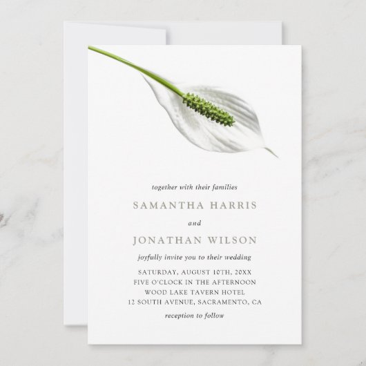 Elegant Katoen Wit Vrede Lelie Bruiloft Kaart (Voorkant)