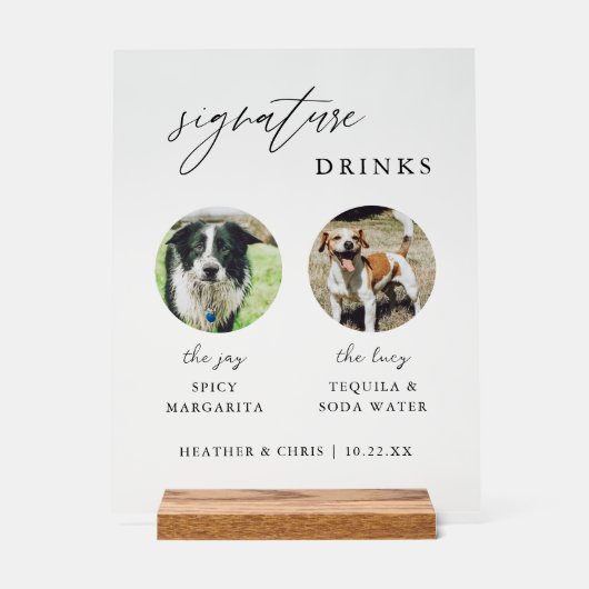 Elegant katten en honden Handtekening Drink Wedden Acryl Bord (Voorkant)