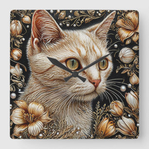 Elegant kattenportret vierkante klok