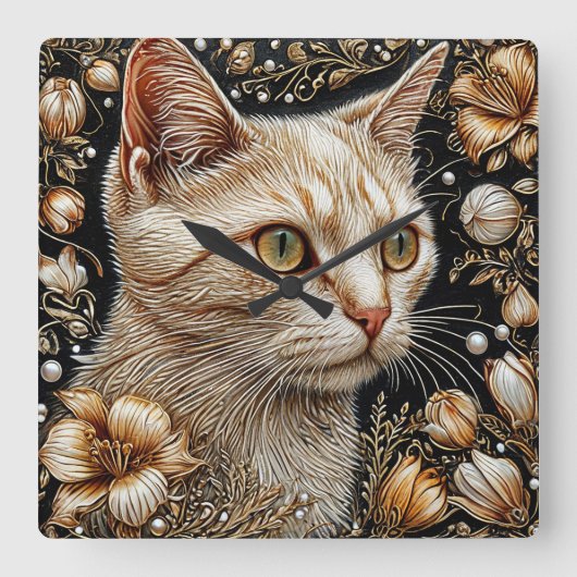 Elegant kattenportret vierkante klok (Voorkant)