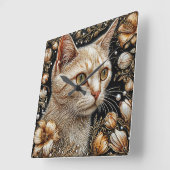 Elegant kattenportret vierkante klok (Hoek)
