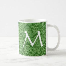 Elegant KELLY GREEN Damask Monogram Mok