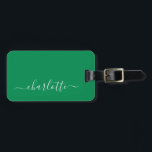 Elegant Kelly Green Script Name Persoonlijk Bagagelabel<br><div class="desc">Elegant Kelly Green Script Name Personalized Bagagelabel</div>
