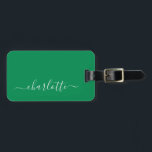 Elegant Kelly Green Script Name Persoonlijk Bagagelabel<br><div class="desc">Elegant Kelly Green Script Name Personalized Bagagelabel</div>