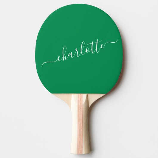 Elegant Kelly Green Script Name Persoonlijk Tafeltennisbatje (Voorkant)