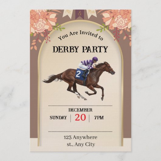 Elegant Kentucky Derby Horse Racing Invitation Kaart (Voorkant)
