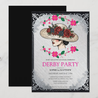 Elegant Kentucky Derby Party Floral Invitation Kaart