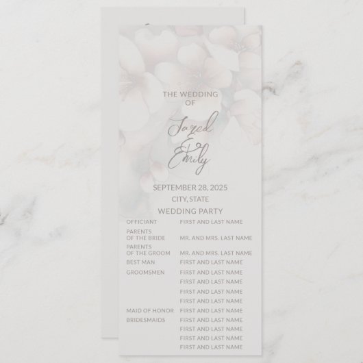 Elegant Kersenbloesem Huwelijksprogramma | Volledi Kaart (Voorkant / Achterkant)