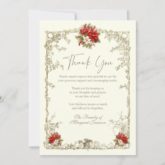 Elegant kerst begrafenis gedenkteken dank u bedankkaart (Voorkant)