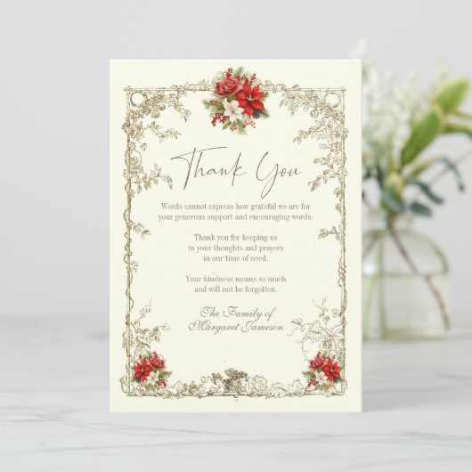 Elegant kerst begrafenis gedenkteken dank u bedankkaart (Staand voorkant)