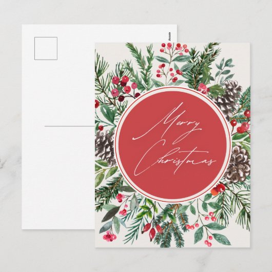 Elegant kerst bladeren feestdagenkaart (Voorkant / Achterkant)