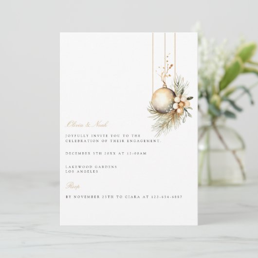 Elegant Kerst Bloemen Verloving Uitnodiging (Staand voorkant)