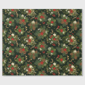 Elegant Kerst Bloemstuk Denappel Patroon Cadeaupapier (Vlak)
