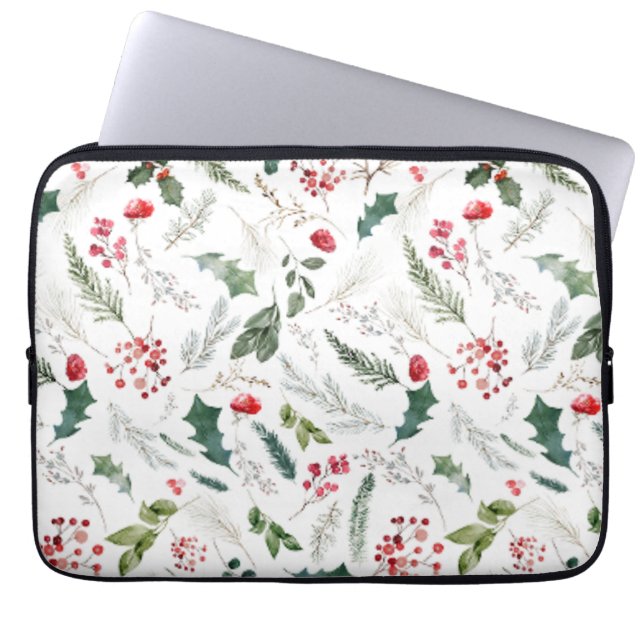 Elegant kerst botanisch gebladerte patroon laptop sleeve (Voorkant)