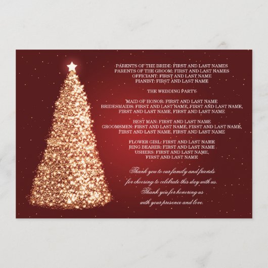 Elegant Kerst Bruiloftsprogramma Goud Rood Programmakaart (Achterkant)