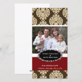 Elegant Kerst Bruin Damask Feestdagenkaart (Voorkant / Achterkant)