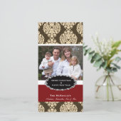 Elegant Kerst Bruin Damask Feestdagenkaart (Staand voorkant)