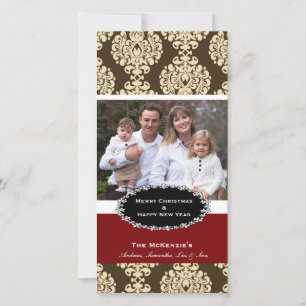 Elegant Kerst Bruin Damask Feestdagenkaart