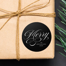 Elegant Kerst Calligrafie Script Zwart Vakantie Ronde Sticker