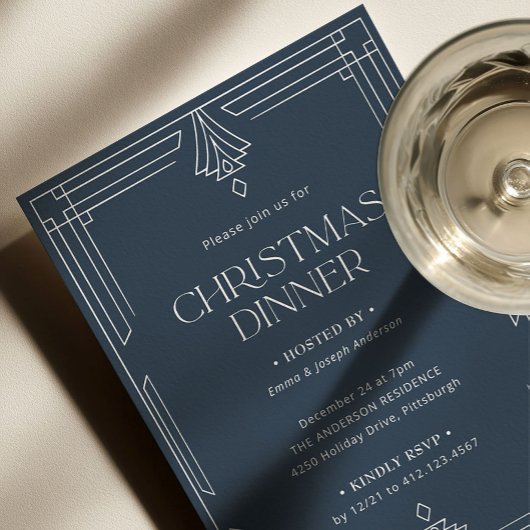 Elegant Kerst Dinner | Marineblauwe Feestdagen Kaart
