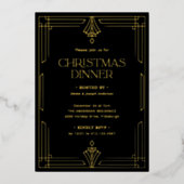 Elegant Kerst Dinner | Zwart en Goud Folie Uitnodiging (Voorkant)