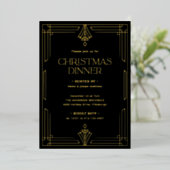Elegant Kerst Dinner | Zwart en Goud Folie Uitnodiging (Staand Voorkant)