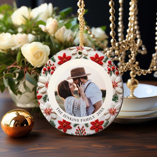 Elegant Kerst Familie Foto Ornament