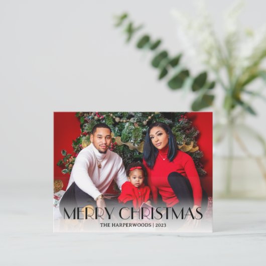 Elegant Kerst Feestdagen Script Familie Een foto (Staand voorkant)