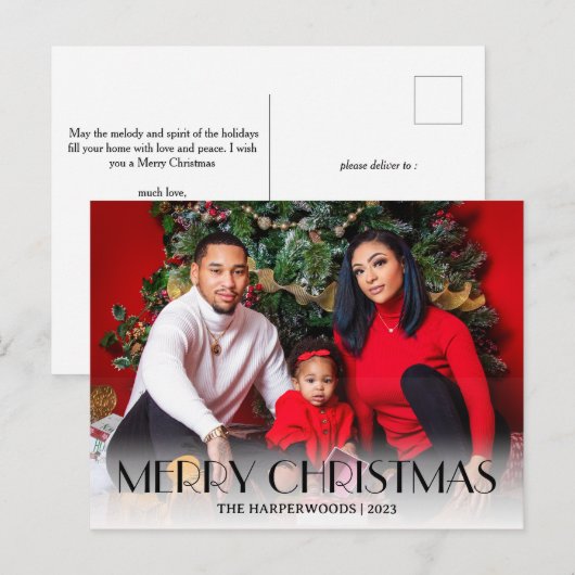 Elegant Kerst Feestdagen Script Familie Een foto (Voorkant / Achterkant)