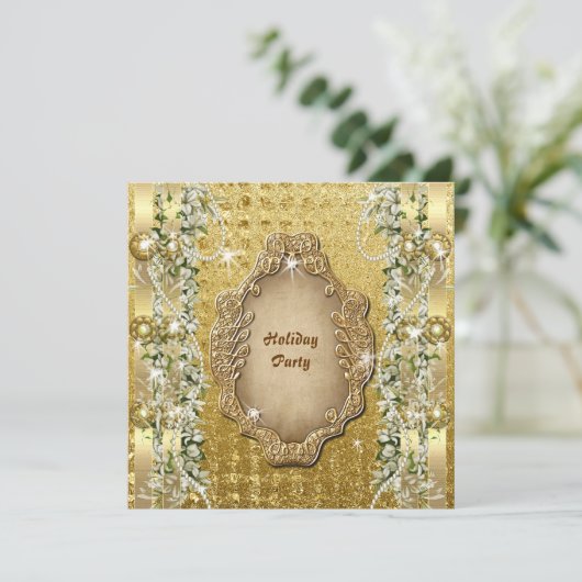 Elegant Kerst "feestelijke party" goud aangepast Kaart (Staand voorkant)