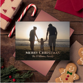 Elegant Kerst Fotonaam Topografie Roos Goud Folie Feestdagenkaart